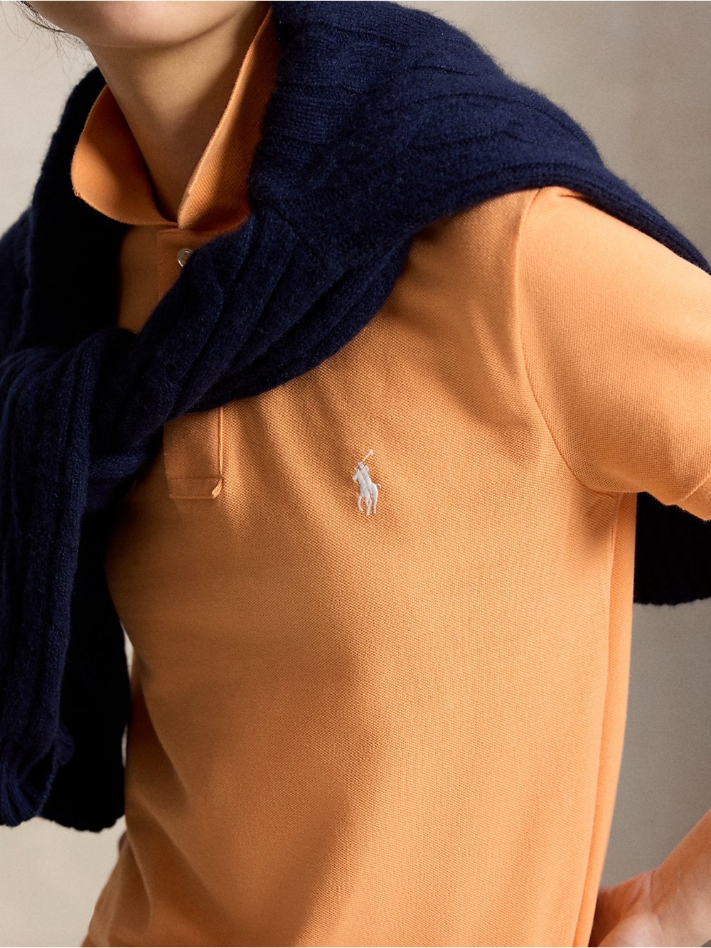 Ralph Lauren Peach Polo with Navy Sweater Accent